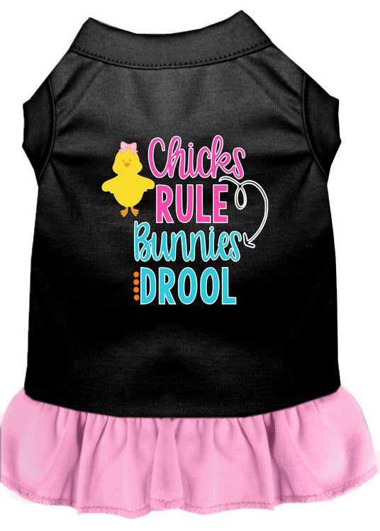 Chicks Rule Screen Print Dog Dress Black with Light Pink Lg